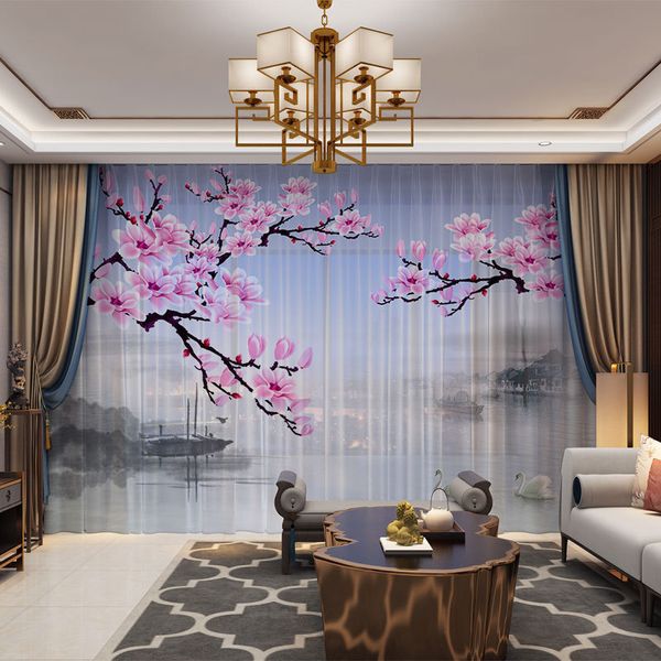 Landschaft Chinesischen Stil Individuelle Foto Vorhang Natürliche Drapieren Panel Sheer Tüll Vorhang Für Wohnzimmer Tür Schlafzimmer LJ201224