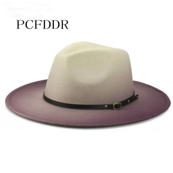 

wide brim hats pcfddr fashion tweed hat gradient felt autumn winter big men and women's jazz two color british style, Blue;gray