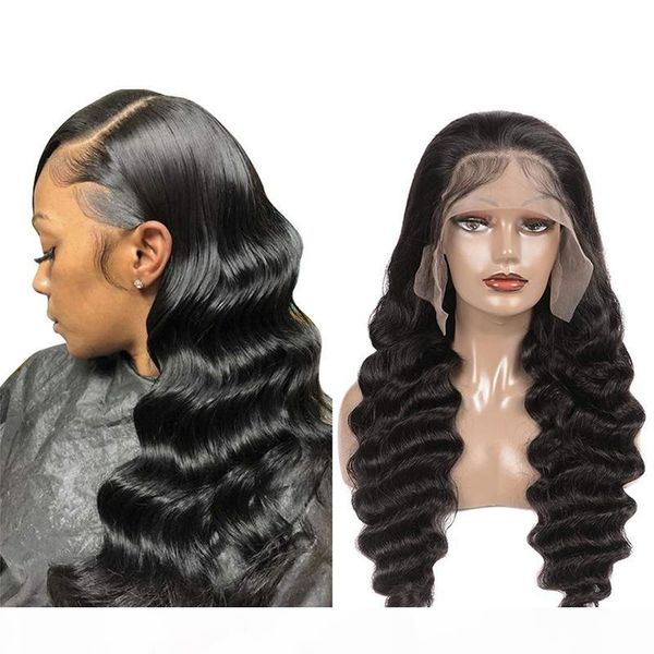 

loose deep lace front human hair wigs with baby hair brazilian human hair wigs for black women pre plucked natural hairline, Black;brown