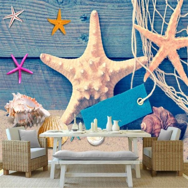 

mediterranean style fishing net shell children's room background wall paper 3d amusement park industrial decor mural wallpaper1
