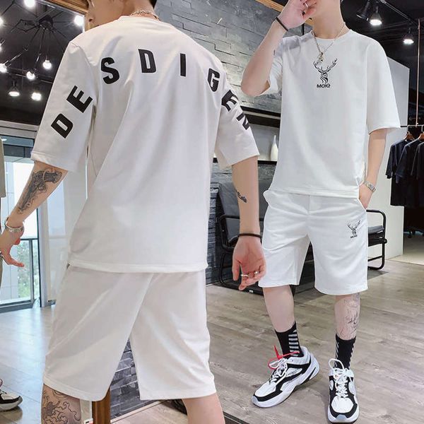 

t-shirt men's sleeve suit korean fashion summer casual sportswear short pants, Gray