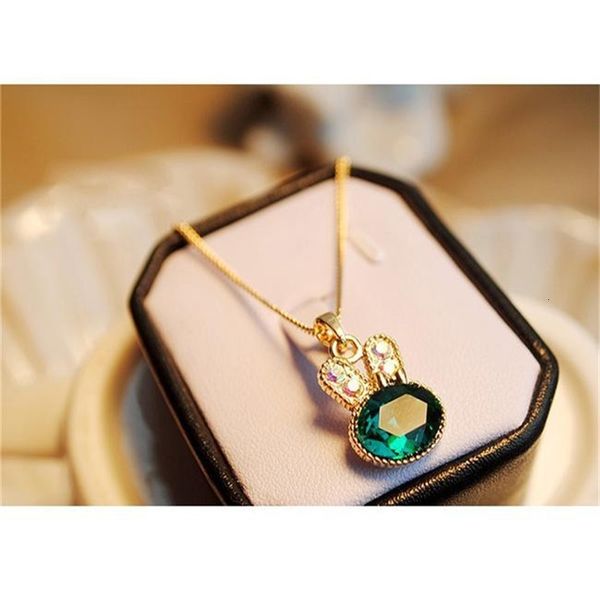 

new fashion sea rabbit green drilling cute control rabbit crystal clavicle pendant necklace jewelry lady gift ps0897