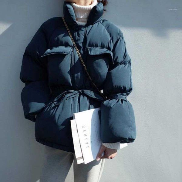 

nicemix solid colour women parkas hooded zipper single breasted coat winter thick korean fashion sashes jacket abrigo mujer1, Black