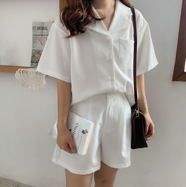 

4nqsc setcollar новых yujie fan кальсоны suitshorts брюк летних высоких рубашки шорты костюм битник небольшие короткие рукава из двух частей, Gray