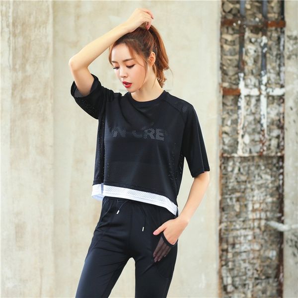 

ykpkt new breathable mid-sleeve summer sports twomen's mesh loose yoga blouse tshirt shirtsqxs9