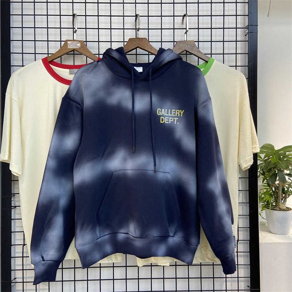 

men's s 2022galery pullover graffiti print plush hip hop trendy hoodie, Black