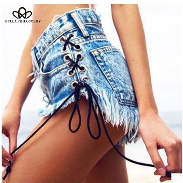 

bella philosophy female bandage denim shorts women high waist shorts summer micro mini jean denim short mujer y200822, White;black