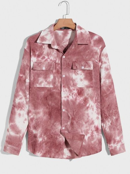 

romwe guys tie dye corduroy button front pocket shirt a7bb#, White;black