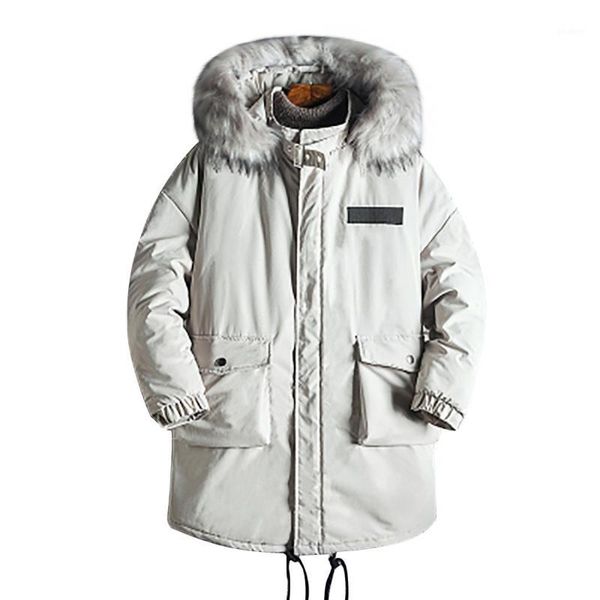 

thicken faux fur long parka coat for men new winter casual pure color hooded warm cotton padded jacket parkas pocket men outwear1, Black