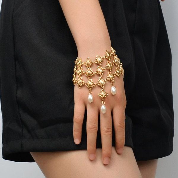 

boho vintage style bracelets zinc alloy and imitation pearls pendant tassel for women and girls statement bangle jewelry, Black