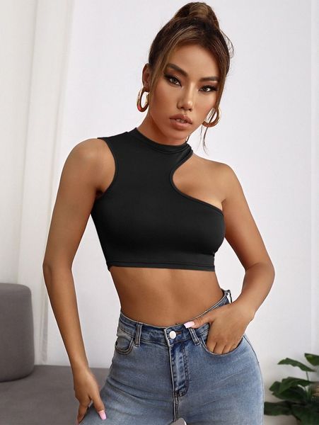 

petite solid asymmetrical crop r1yq#, White