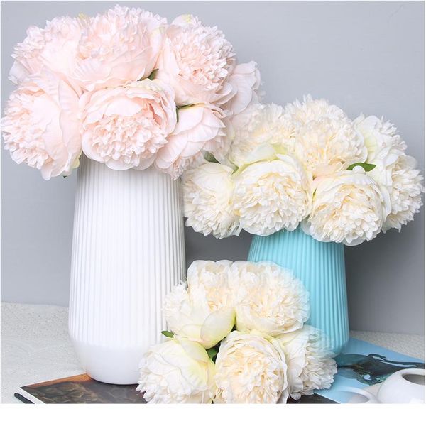 

5big heads 11cm diameter rose pink peony artificial flowers bouquet fake flower for home bride wedding decoration marria bbyhxb
