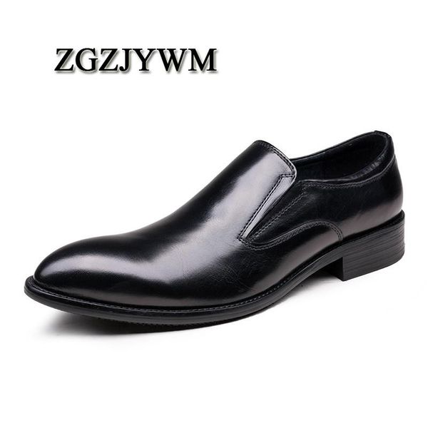 

zgzjywm fashion new black/brown flats formal mens dress lace-up pointed toe genuine leather business man wedding shoes