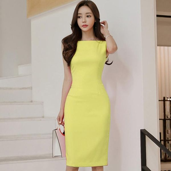 

2020 summer office cloth women sleeveless knee-length pencil brief bodycon work dress have lining, Black;gray