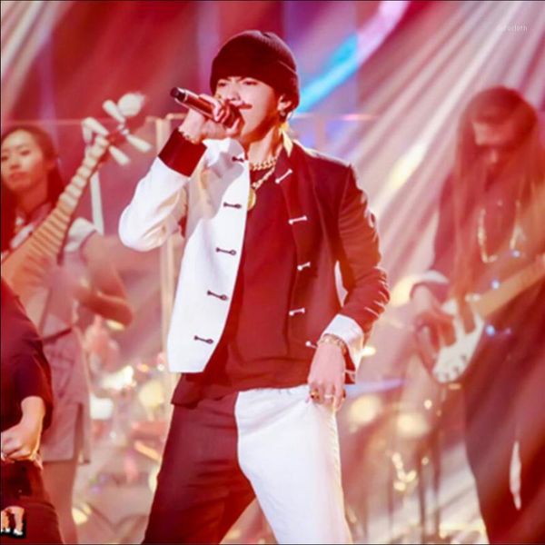 

black and white splice suits sets men rap costumes hip hop nightclub dj singer men's suits 2020 new spring and autumn1, White;black