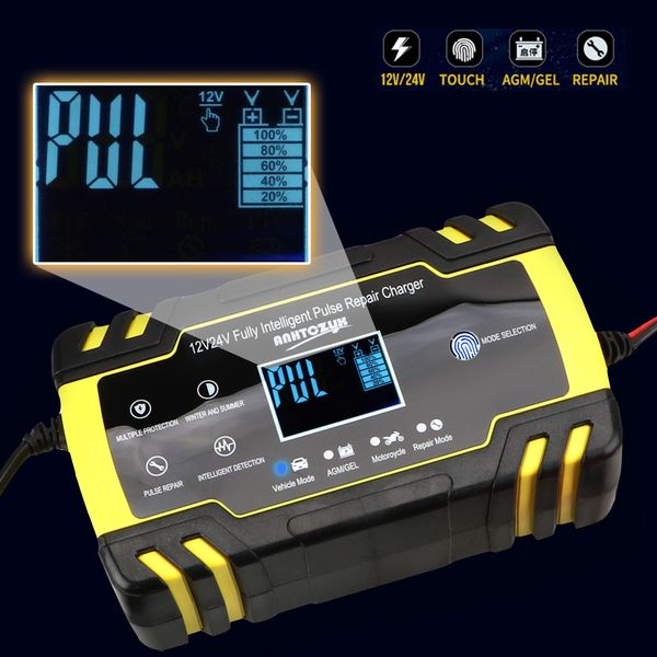 

12v-24v 8a full automatic charger pulse repair car battery power charging digital lcd display wet dry lead acid battery-chargers