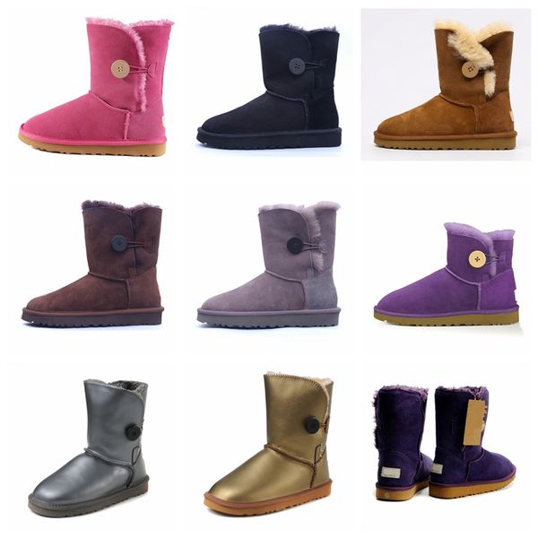 

2021 australian snow boots classic belle button one grain wood button middle tube boots waterproof women's shoes uggs, Black