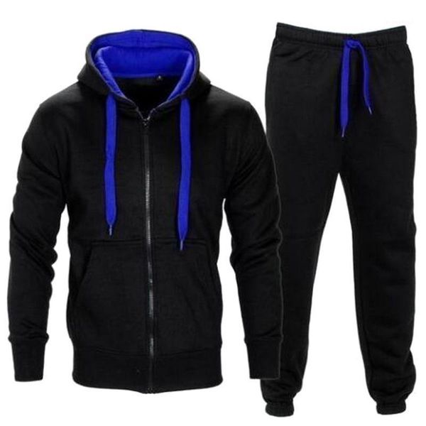 

laamei 2pc/setmen tracksuits hip suit men's gyms set zipper hood jacket sweat pant jumper sweatshirt hoodies suit1, Gray
