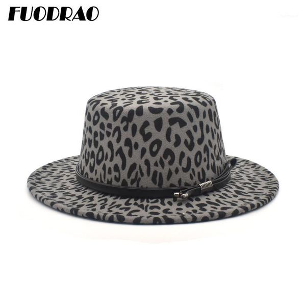 

fuodrao ladies leopard print winter warm flat fedora hat jazz hat men and women round flat p151, Blue;gray