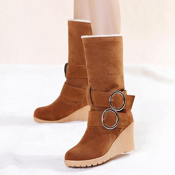 

brand new classic buckles big size 43 wedges high heels elegant keep warm plush snow boots fashion winter boots shoes women, Black