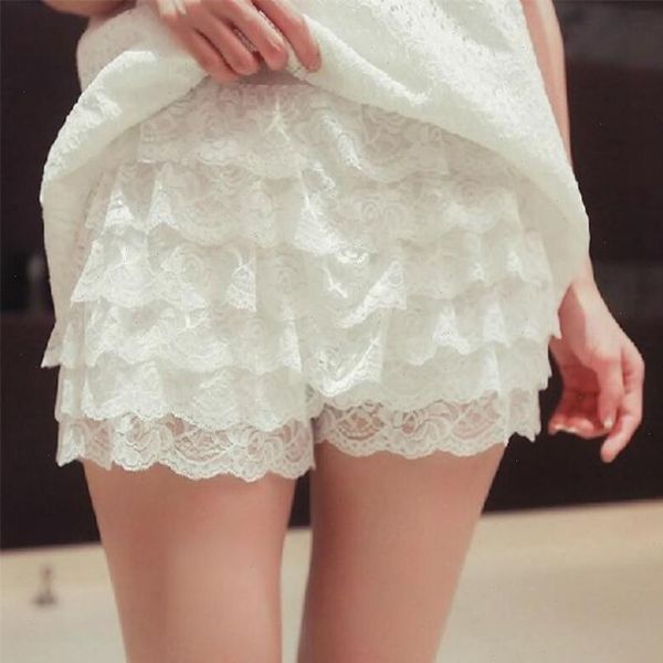 

lace shorts women summer street fashion shorts girl elastic waist thin girl sweet black white casual high waist shorts, White;black