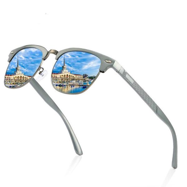 

retro aluminum magnesium polarized sunglasses men brand designer semi-rimless driving sun glasses lentes de sol mujer, White;black