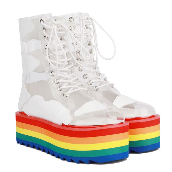 

2020 rainbow ankle boots high platform heels short boots nightclub cake bottom ladies shoes thick sole transparent pvc booties y200723, Black