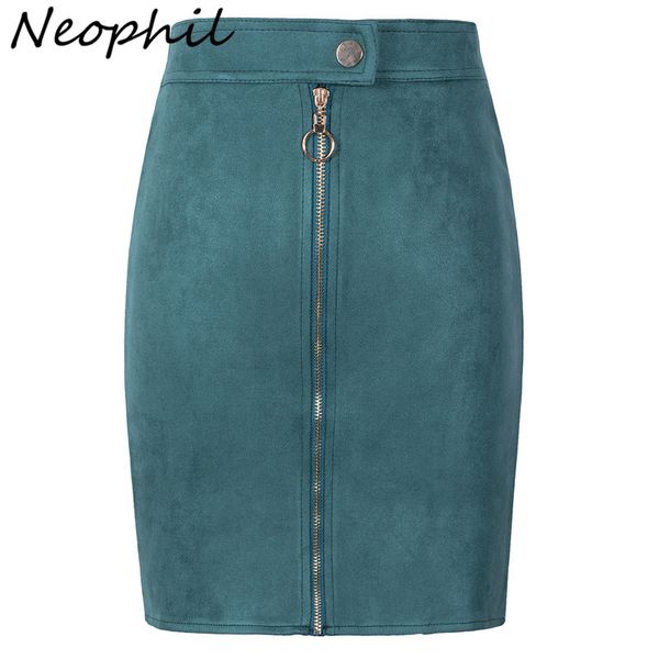 

neophil women suede mini pencil skirts female vintage style 2020 winter front zipper button ladies short skirts tutu saia s1911 q1219, Black