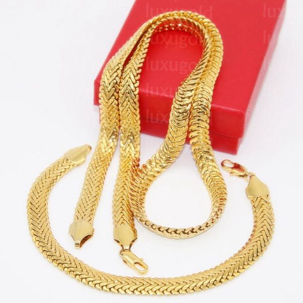 

massive necklace bracelet sets mens yellow gold filled 2 ways wear thick snake bone herringbone chain jewelry sets male gift, Silver