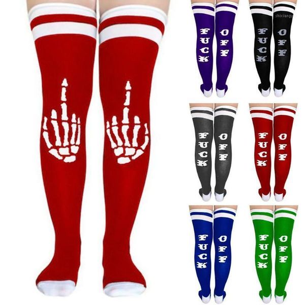 

1 pair halloween christmas long socks men women thigh high over the knee socks printed stockings 6 colors1, Black;white