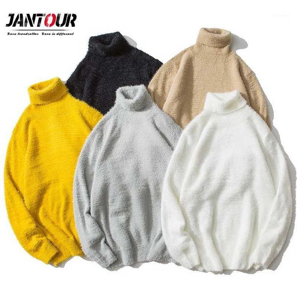 

brand 2020 new 5 color turtleneck sweater men winter new thick warm loose fit solid color pullover sweater big size -3xl1, White;black