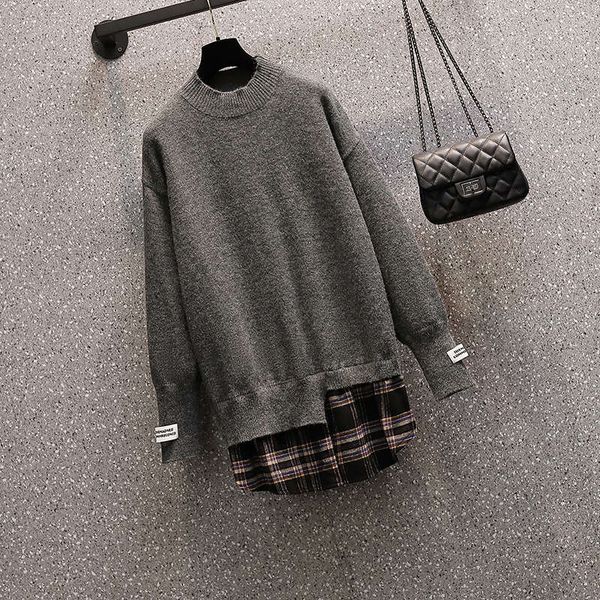 

fat sister women autumn winter 2020 new large women's clothing foreign style age reducing thickening fake two piece splicing sweater, Black