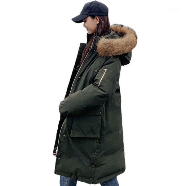 

parka women winter coats pocket large hair collar down clothes women thickening coat 9151, Tan;black