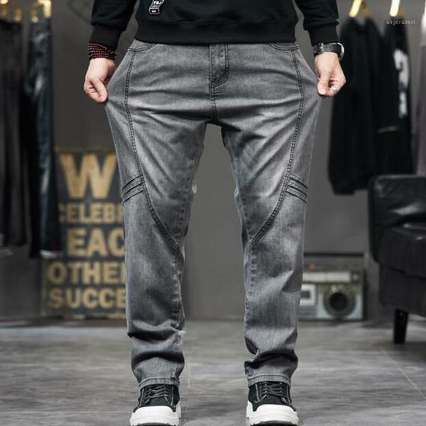 

jeans men loose straight stretch casual jeans youth pants grey1, Blue