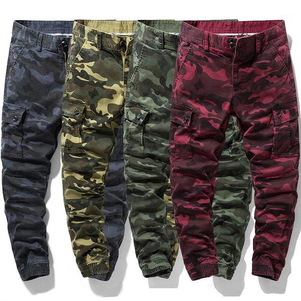

newly designer fashion men jeans loose fit big pocket casual cargo pants streetwear camouflage hip hop joggers trousers1, Blue
