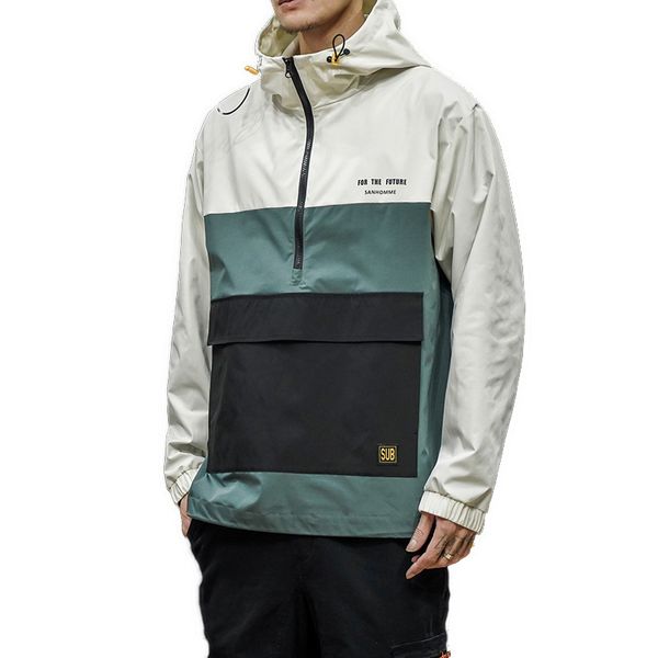

men hoodies jacket 2020 half ziper pullover mens hip hop streetwear hooded jacket male spring coats & jackets windbreaker m-5xl 1027, Black;brown