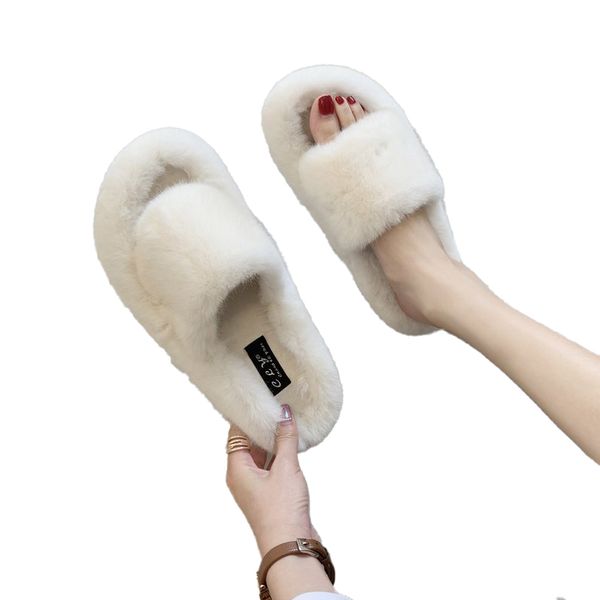 

faux fur slippers 2020 women's outdoor slippers home sandals furry slippers faux fur sandal slides for womens slides summer new x1020, Black