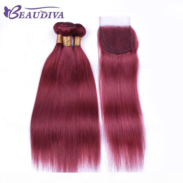 

beau diva colored burgundy dark red human hair bundles with closure brazilian straight hair bundles with closure virgin hair with closure, Black;brown