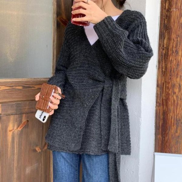 

women elegant ofice lady v-neck solid long sleeve loose knitted cardigan outwear new autumn winter sweater coat1, White