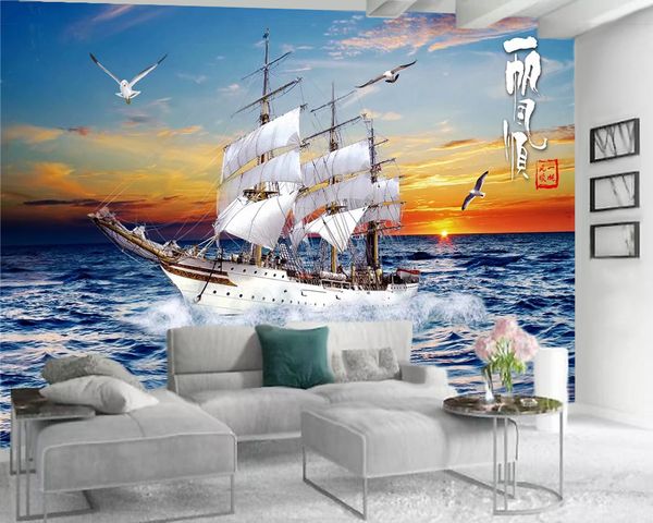 

3d seascape wallpaper 3d mural wallpaper white sailing boat with beautiful sea views hd digital printing moisture-proof 3d wallpaper