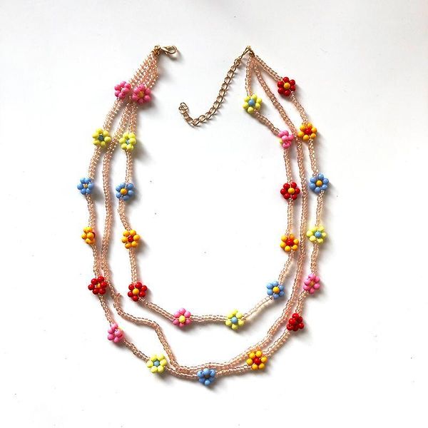 

boho beads strand necklaces for women kids small cute colorful flower multilayer necklace fashion jewelry new ins brincos1, Golden;silver
