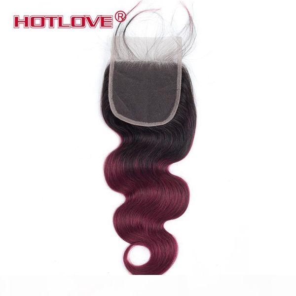 

hotlove ombre цвет 1b 99j объемная волна волос кружева закрытие хорошее качество бразильского человеческих волос свободная часть шнурка закр, Black