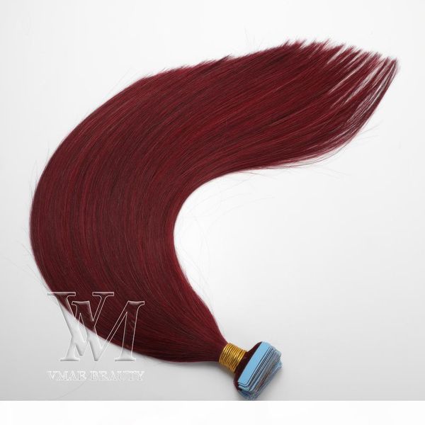 

vmae 100g piano color #35 99j tape in hair double drawn silk straight soft natural virgin remy human hair extension, Black