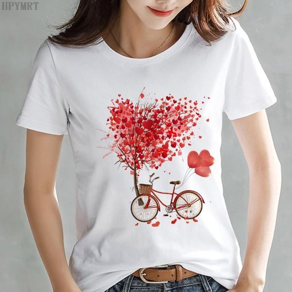 

summer harajuku women's t-shirt happy valentine's day printed casual female t shirt o-neck 90s lady girls large size tshirt, White