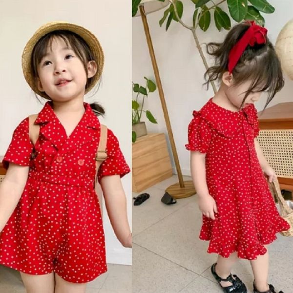 

k8ut3 girlsdress dresswave point korean dresschildren's 20 summer new wear 3-8 years old girlsjumpsuit dress girlsjumpsuit dresswave po, Black;gray