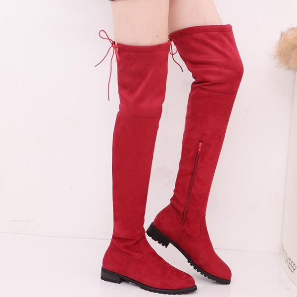 

moxxy 2020 new women stretch suede thigh high boots winter black grey red over the knee boots women shoes plus size 35-43
