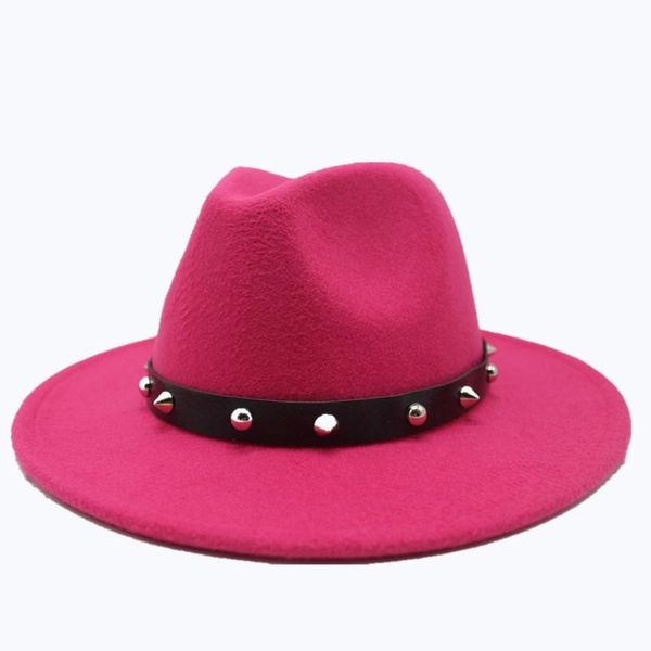 

wide brim hats seioum women men wool fedora hat with leather rivet gentleman elegant lady winter autumn jazz panama cap, Blue;gray