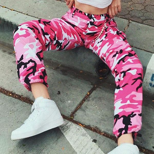 

women camouflage pants cargo trousers casual pockets mujer long pants army combat capris hip hop women clothing, Black;white