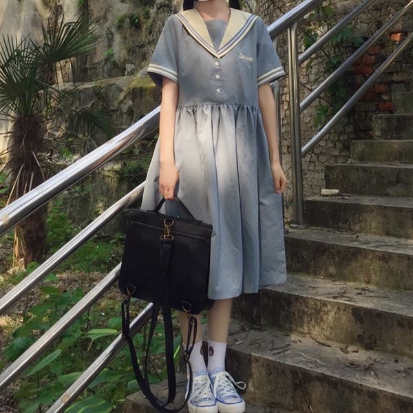 

navy collar long skirt girl summer dress 2020 new junior high school studentsfengsen department long skirt dress 56gzr, Black;gray