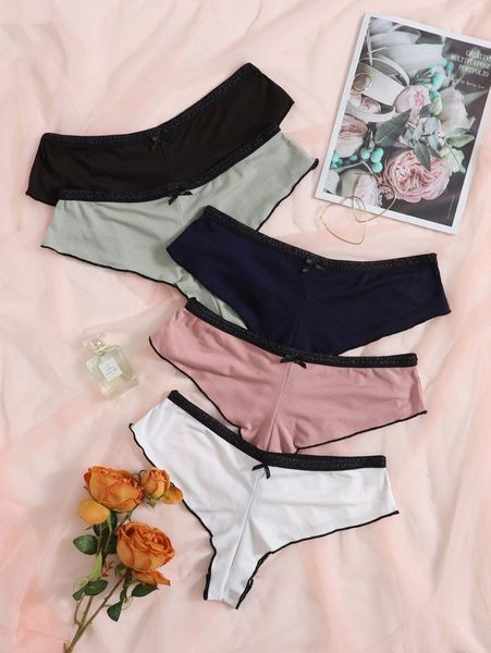

5pack plus contrast binding panty set f5l0#, Black;white